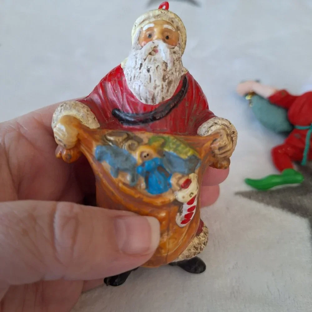 Lot of‎ 3 Santa & Elf Vintage Christmas Ornaments Hong Kong, Felt China